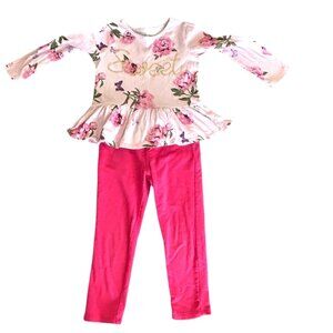 Floral Peplum Top & Pink Pants Set By Cat & Jack/ Garanimals - 3T